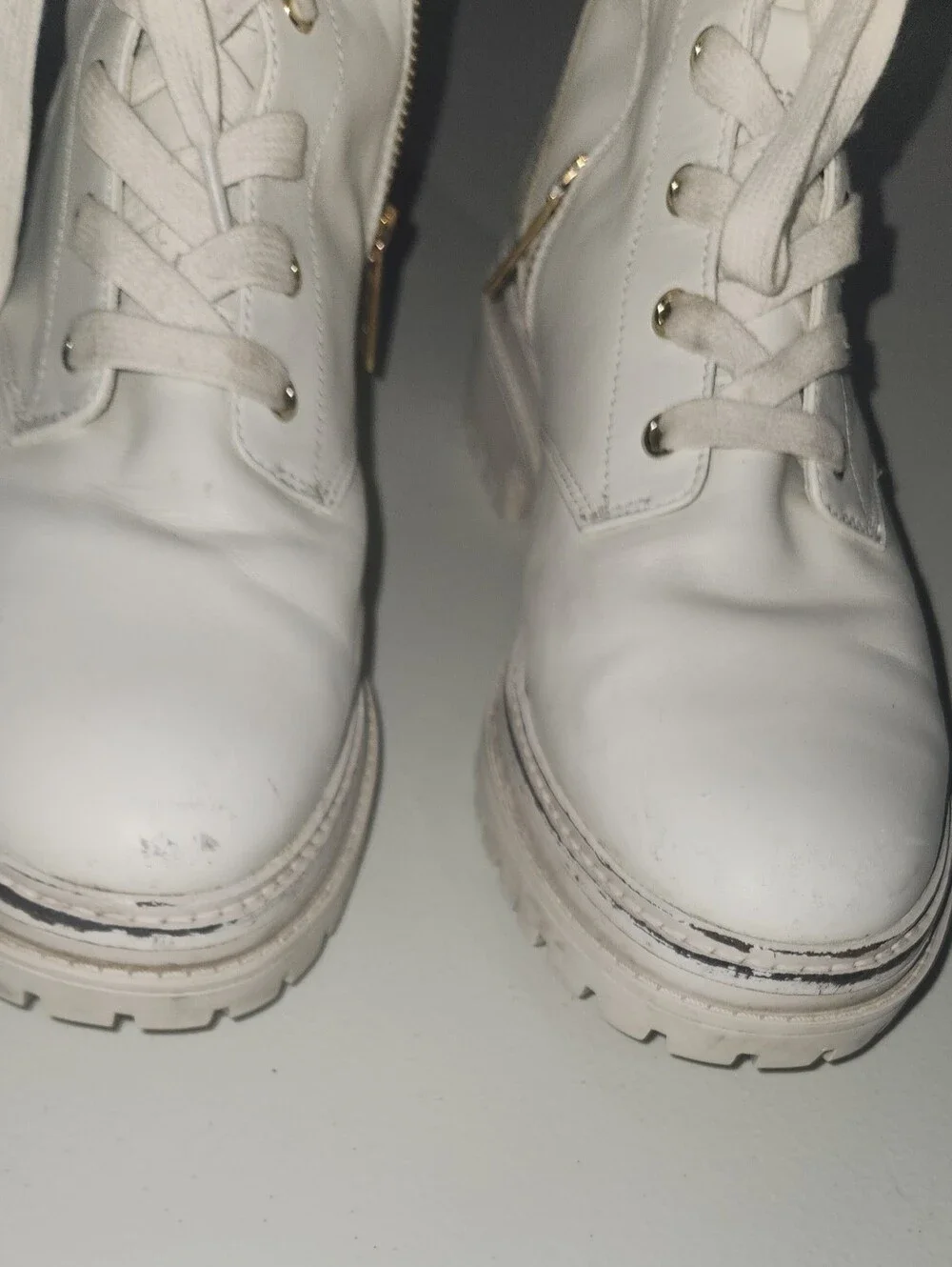 Michael Kors White MK Monogram Combat Boots Size 8.5